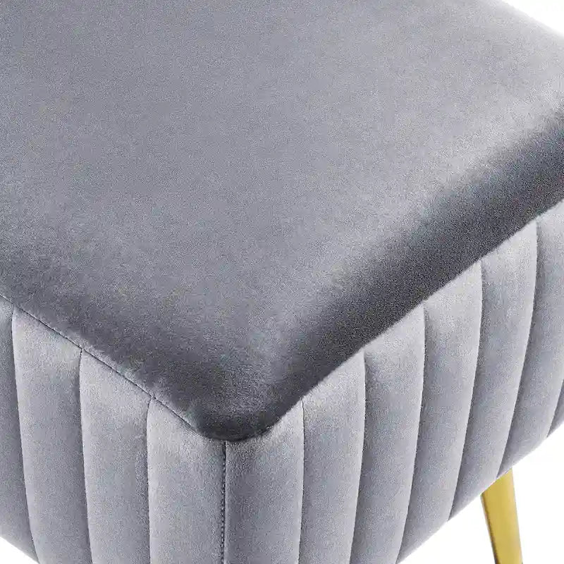 Banc en velours capitonné bleu et or / gris et or avec pieds en métal doré – 1 place