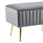 Banc en velours capitonné bleu et or / gris et or avec pieds en métal doré – 1 place
