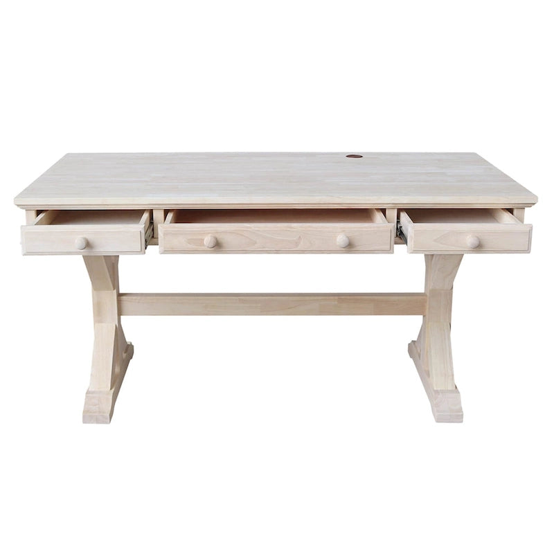 Bureau de direction inachevé en bois d'hévéa massif avec tablette coulissante pour clavier et 2 tiroirs à extension complète – 1 personne