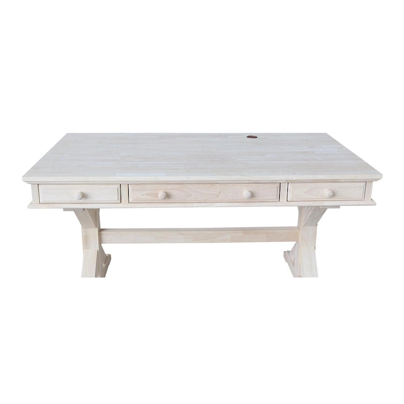 Bureau de direction inachevé en bois d'hévéa massif avec tablette coulissante pour clavier et 2 tiroirs à extension complète – 1 personne
