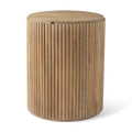 Table d'appoint ronde cannelée en manguier massif brun clair/brun avec plateau relevable de rangement