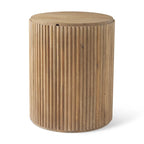 Table d'appoint ronde cannelée en manguier massif brun clair/brun avec plateau relevable de rangement