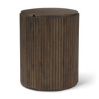 Table d'appoint ronde cannelée en manguier massif brun clair/brun avec plateau relevable de rangement