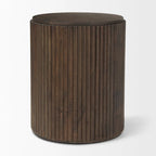 Table d'appoint ronde cannelée en manguier massif brun clair/brun avec plateau relevable de rangement