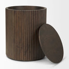 Table d'appoint ronde cannelée en manguier massif brun clair/brun avec plateau relevable de rangement