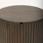 Table d'appoint ronde cannelée en manguier massif brun clair/brun avec plateau relevable de rangement