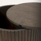 Table d'appoint ronde cannelée en manguier massif brun clair/brun avec plateau relevable de rangement