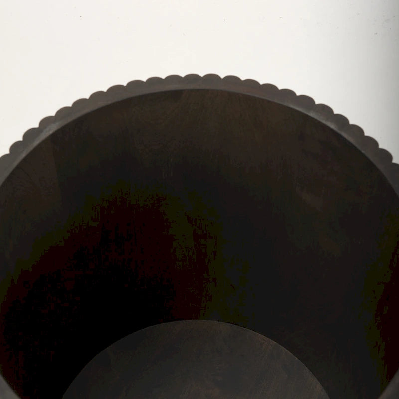 Table d'appoint ronde cannelée en manguier massif brun clair/brun avec plateau relevable de rangement