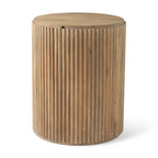 Table d'appoint ronde cannelée en manguier massif brun clair/brun avec plateau relevable de rangement