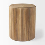 Table d'appoint ronde cannelée en manguier massif brun clair/brun avec plateau relevable de rangement