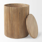 Table d'appoint ronde cannelée en manguier massif brun clair/brun avec plateau relevable de rangement