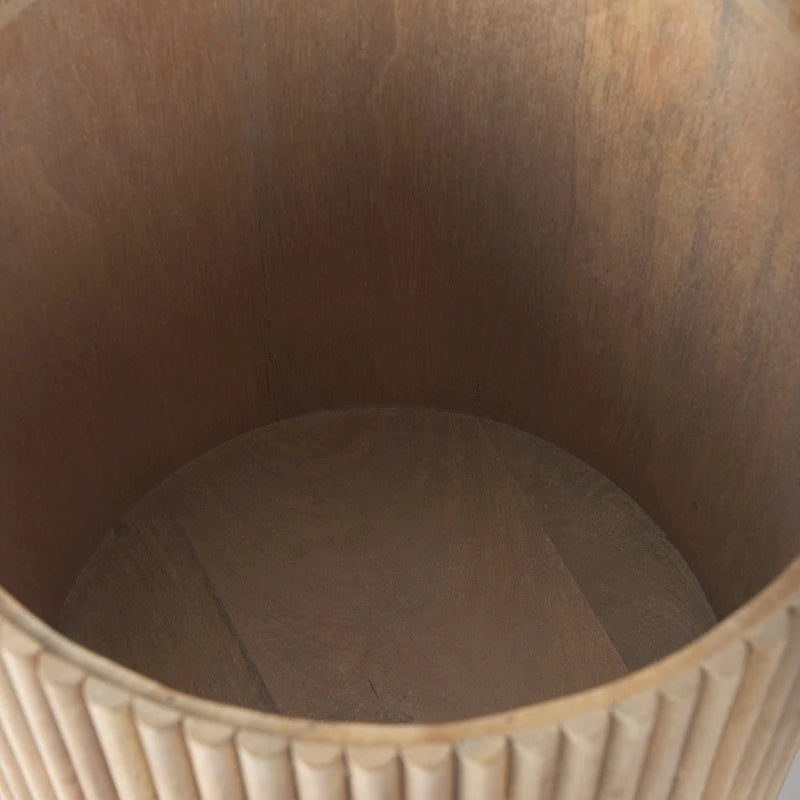 Table d'appoint ronde cannelée en manguier massif brun clair/brun avec plateau relevable de rangement