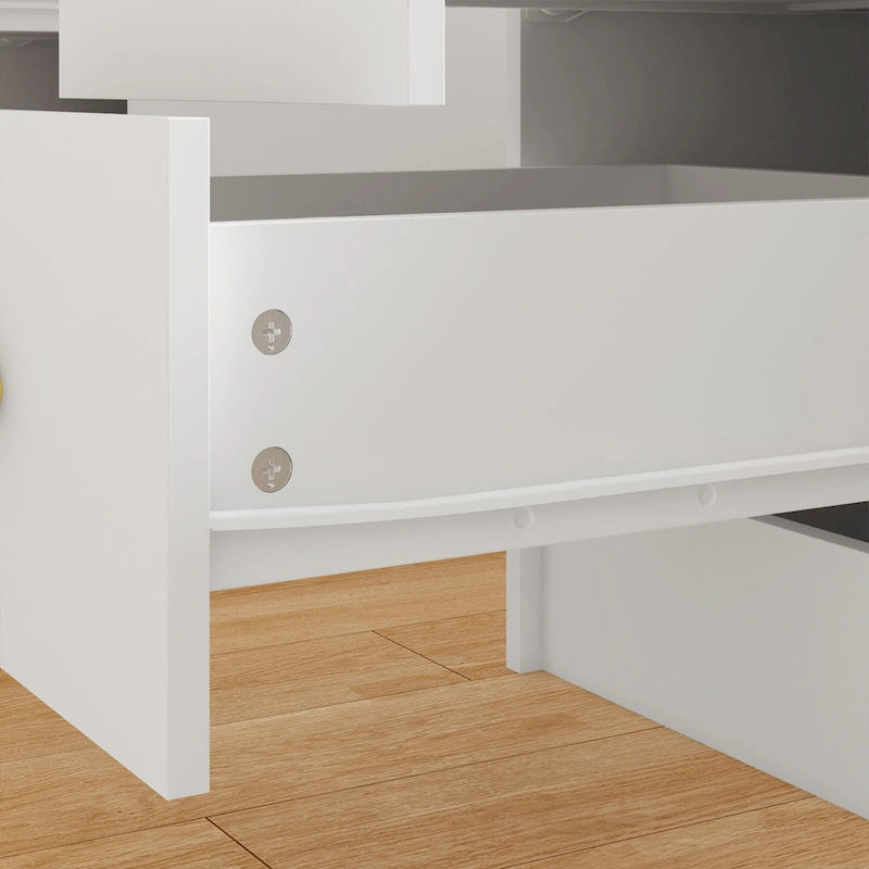 Coiffeuse Maquillage Blanche à Trois Volets avec Éclairage LED et Plateau en Verre – Individuel