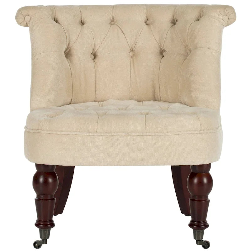 Fauteuil d’appoint capitonné en coton avec roulettes, coloris naturel/canneberge/champignon – 1 personne