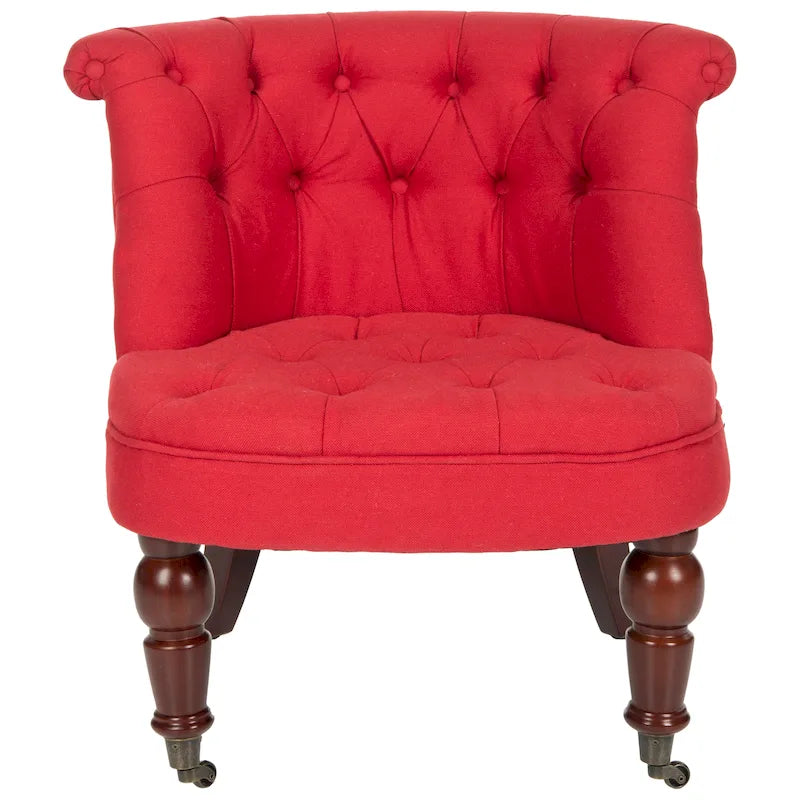 Fauteuil d’appoint capitonné en coton avec roulettes, coloris naturel/canneberge/champignon – 1 personne