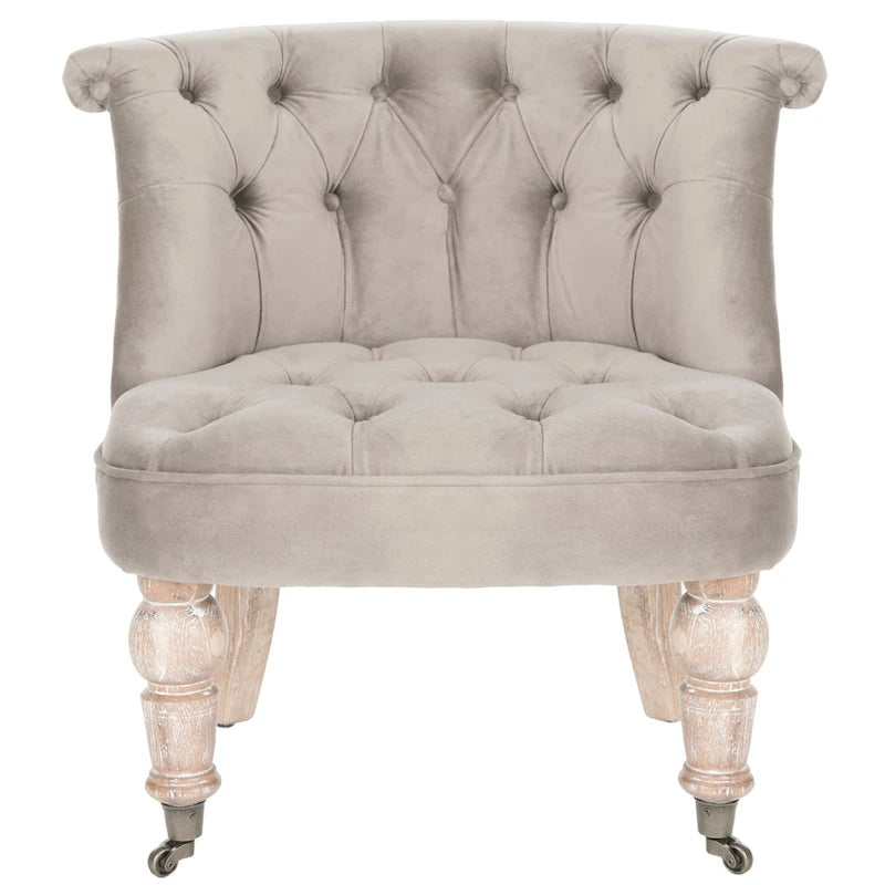 Fauteuil d’appoint capitonné en coton avec roulettes, coloris naturel/canneberge/champignon – 1 personne