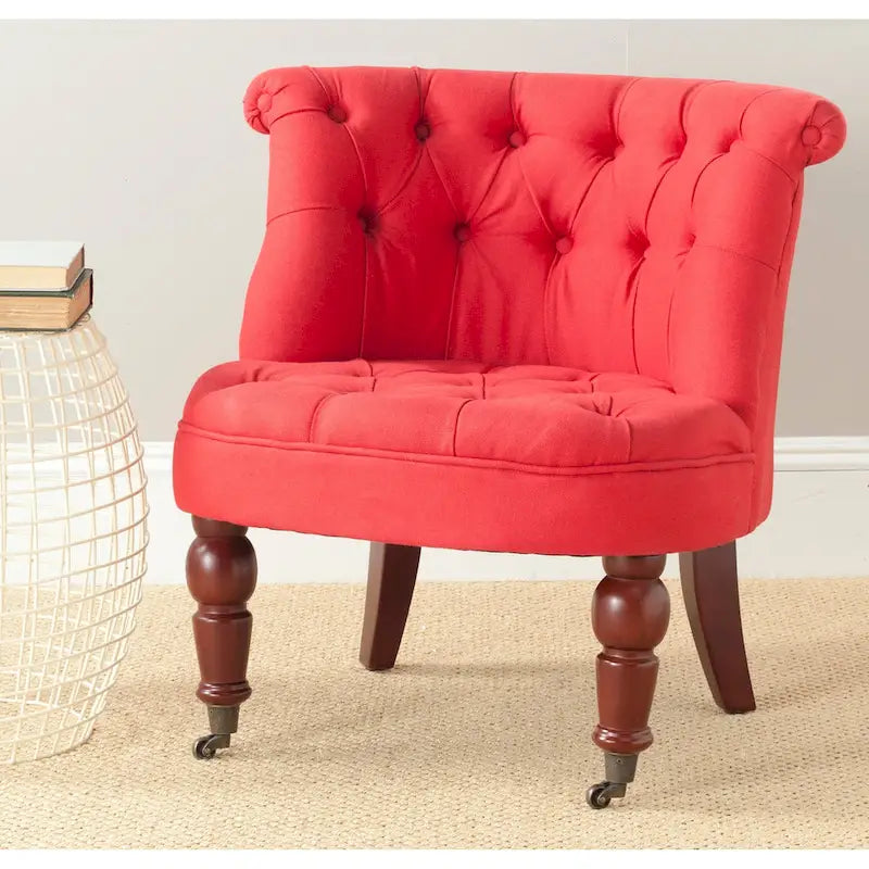 Fauteuil d’appoint capitonné en coton avec roulettes, coloris naturel/canneberge/champignon – 1 personne