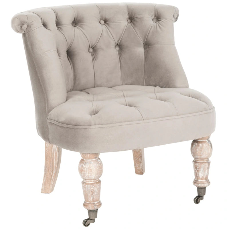 Fauteuil d’appoint capitonné en coton avec roulettes, coloris naturel/canneberge/champignon – 1 personne