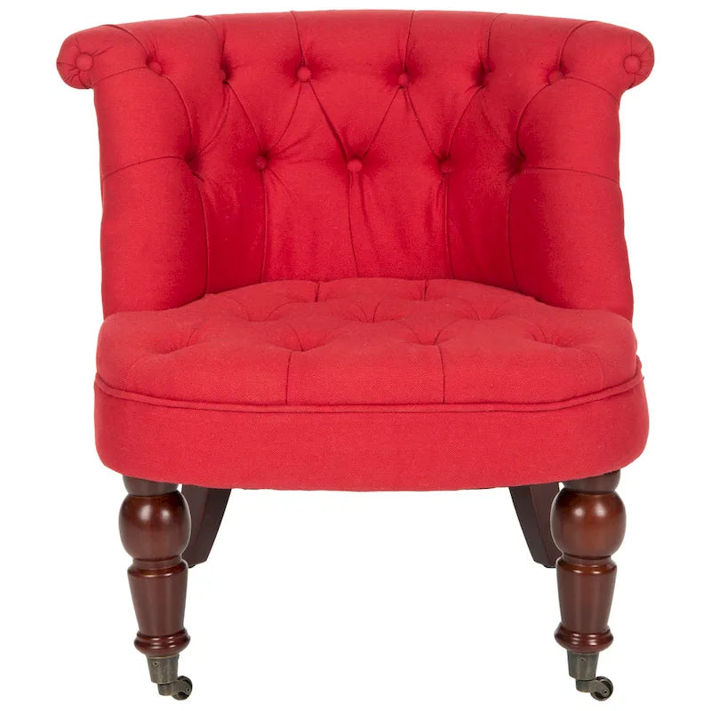 Fauteuil d’appoint capitonné en coton avec roulettes, coloris naturel/canneberge/champignon – 1 personne