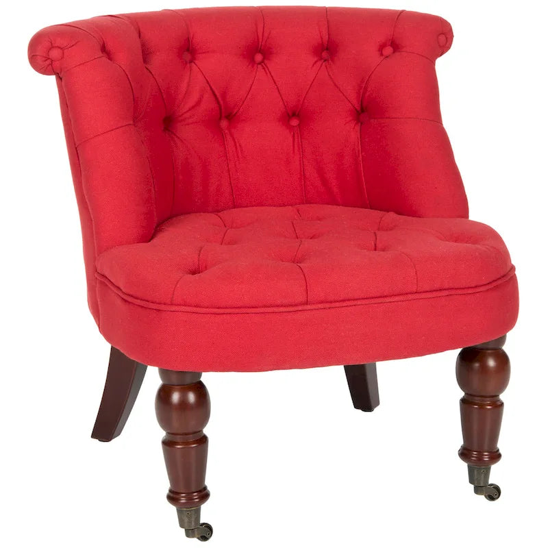 Fauteuil d’appoint capitonné en coton avec roulettes, coloris naturel/canneberge/champignon – 1 personne