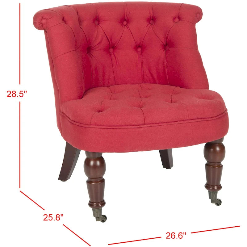 Fauteuil d’appoint capitonné en coton avec roulettes, coloris naturel/canneberge/champignon – 1 personne