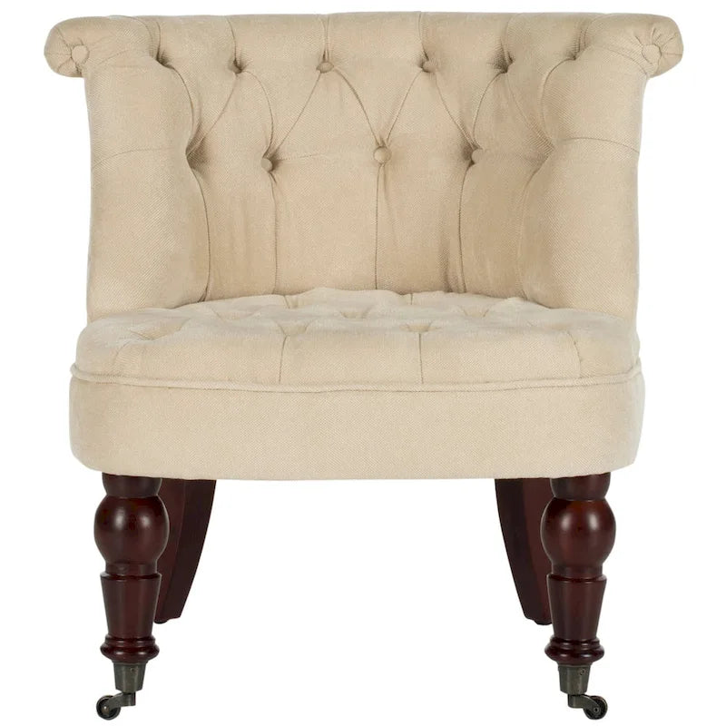 Fauteuil d’appoint capitonné en coton avec roulettes, coloris naturel/canneberge/champignon – 1 personne