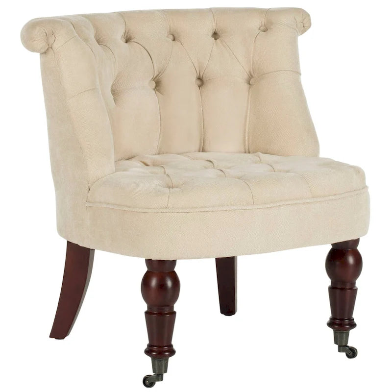 Fauteuil d’appoint capitonné en coton avec roulettes, coloris naturel/canneberge/champignon – 1 personne