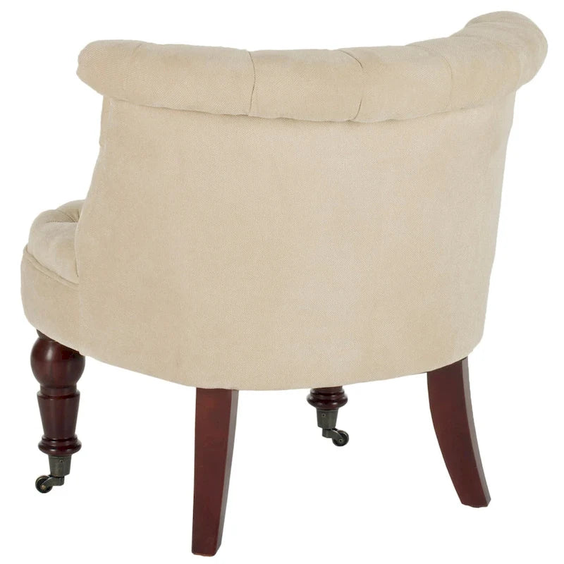 Fauteuil d’appoint capitonné en coton avec roulettes, coloris naturel/canneberge/champignon – 1 personne