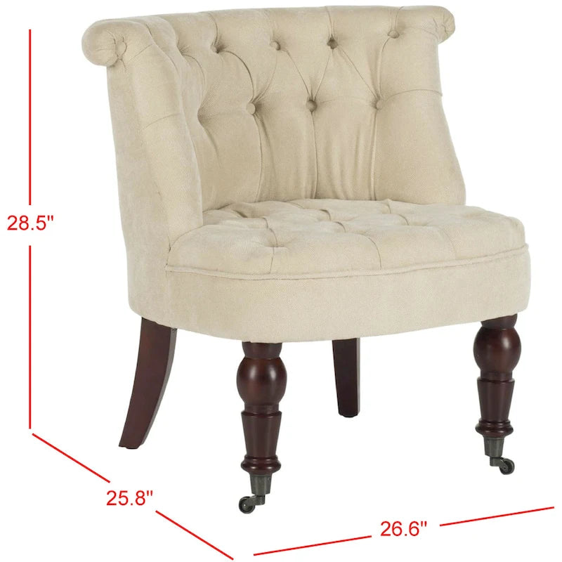 Fauteuil d’appoint capitonné en coton avec roulettes, coloris naturel/canneberge/champignon – 1 personne