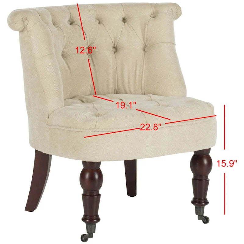 Fauteuil d’appoint capitonné en coton avec roulettes, coloris naturel/canneberge/champignon – 1 personne