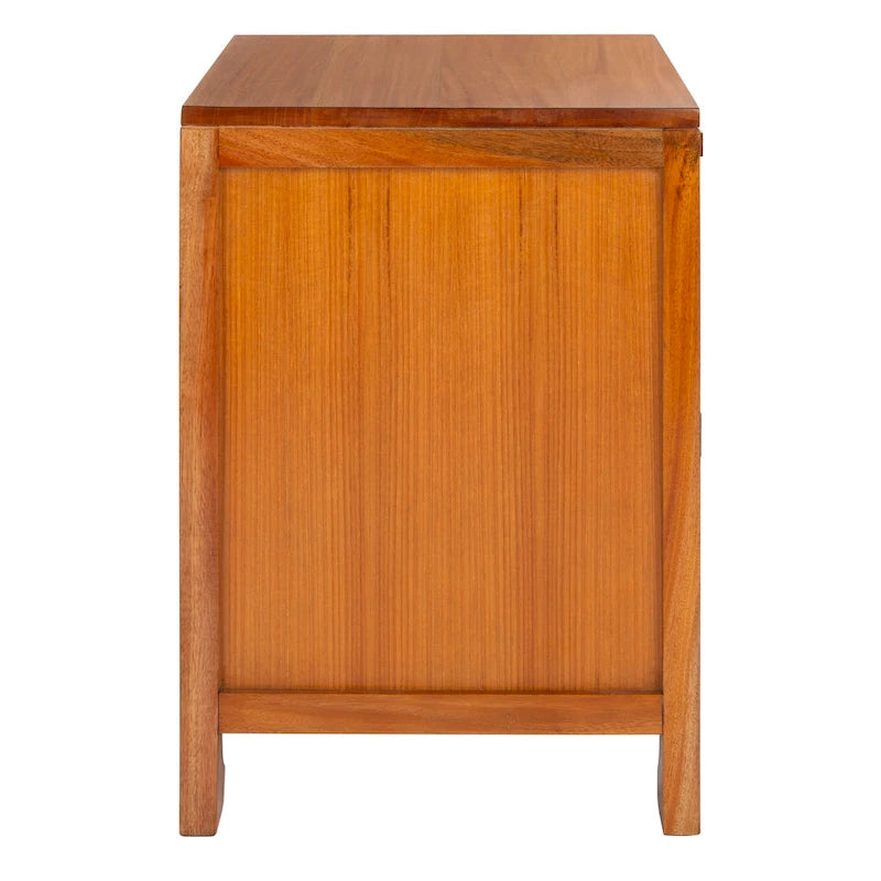 Table de chevet côtière en rotin et bois de mindi avec 1 tiroir et 1 porte, coloris Naturel / Blanc / Gris Bleu / Noir