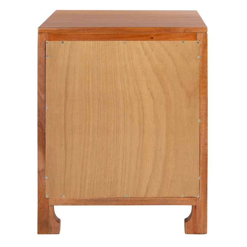 Table de chevet côtière en rotin et bois de mindi avec 1 tiroir et 1 porte, coloris Naturel / Blanc / Gris Bleu / Noir