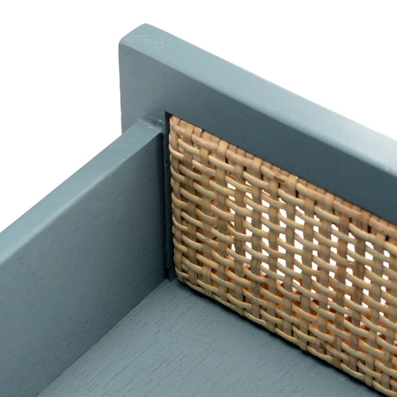 Table de chevet côtière en rotin et bois de mindi avec 1 tiroir et 1 porte, coloris Naturel / Blanc / Gris Bleu / Noir