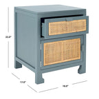 Table de chevet côtière en rotin et bois de mindi avec 1 tiroir et 1 porte, coloris Naturel / Blanc / Gris Bleu / Noir