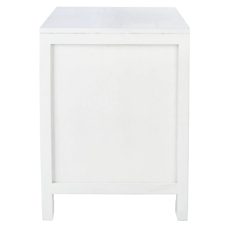 Table de chevet côtière en rotin et bois de mindi avec 1 tiroir et 1 porte, coloris Naturel / Blanc / Gris Bleu / Noir