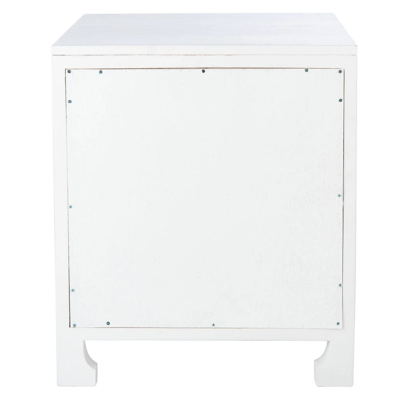 Table de chevet côtière en rotin et bois de mindi avec 1 tiroir et 1 porte, coloris Naturel / Blanc / Gris Bleu / Noir