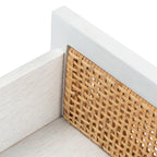 Table de chevet côtière en rotin et bois de mindi avec 1 tiroir et 1 porte, coloris Naturel / Blanc / Gris Bleu / Noir
