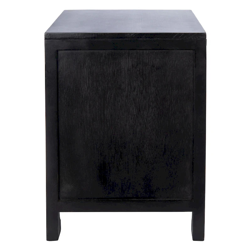 Table de chevet côtière en rotin et bois de mindi avec 1 tiroir et 1 porte, coloris Naturel / Blanc / Gris Bleu / Noir