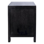 Table de chevet côtière en rotin et bois de mindi avec 1 tiroir et 1 porte, coloris Naturel / Blanc / Gris Bleu / Noir