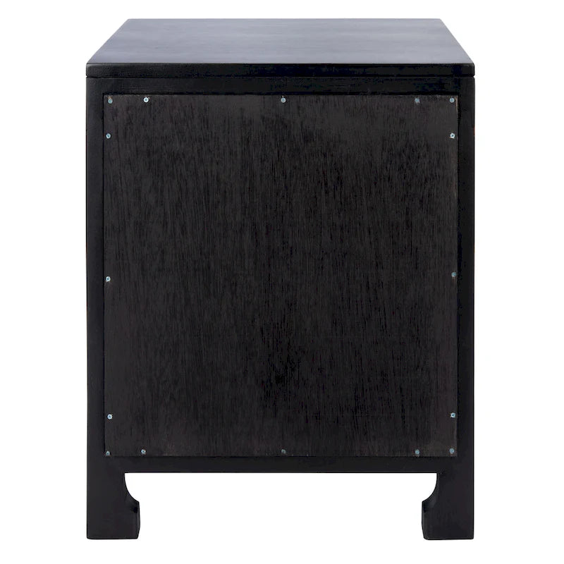 Table de chevet côtière en rotin et bois de mindi avec 1 tiroir et 1 porte, coloris Naturel / Blanc / Gris Bleu / Noir