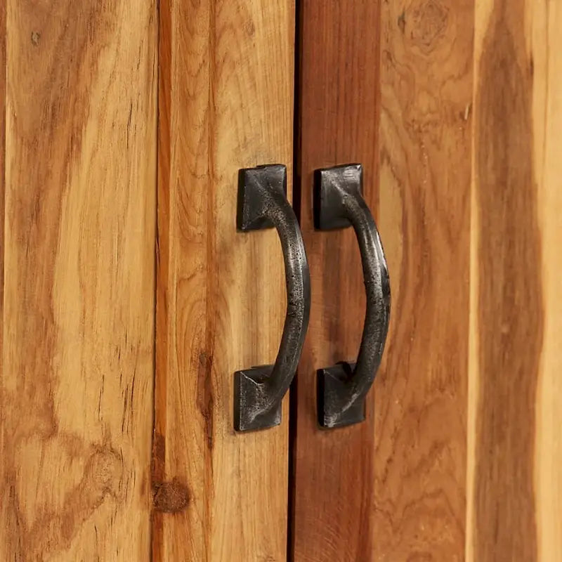 Bahut industriel en teck recyclé brun et cadre en acier – Poli et laqué – Aucun assemblage requis