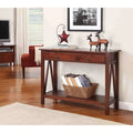 Console de canapé 2 tiroirs avec étagère de rangement, coloris tabac antique marron