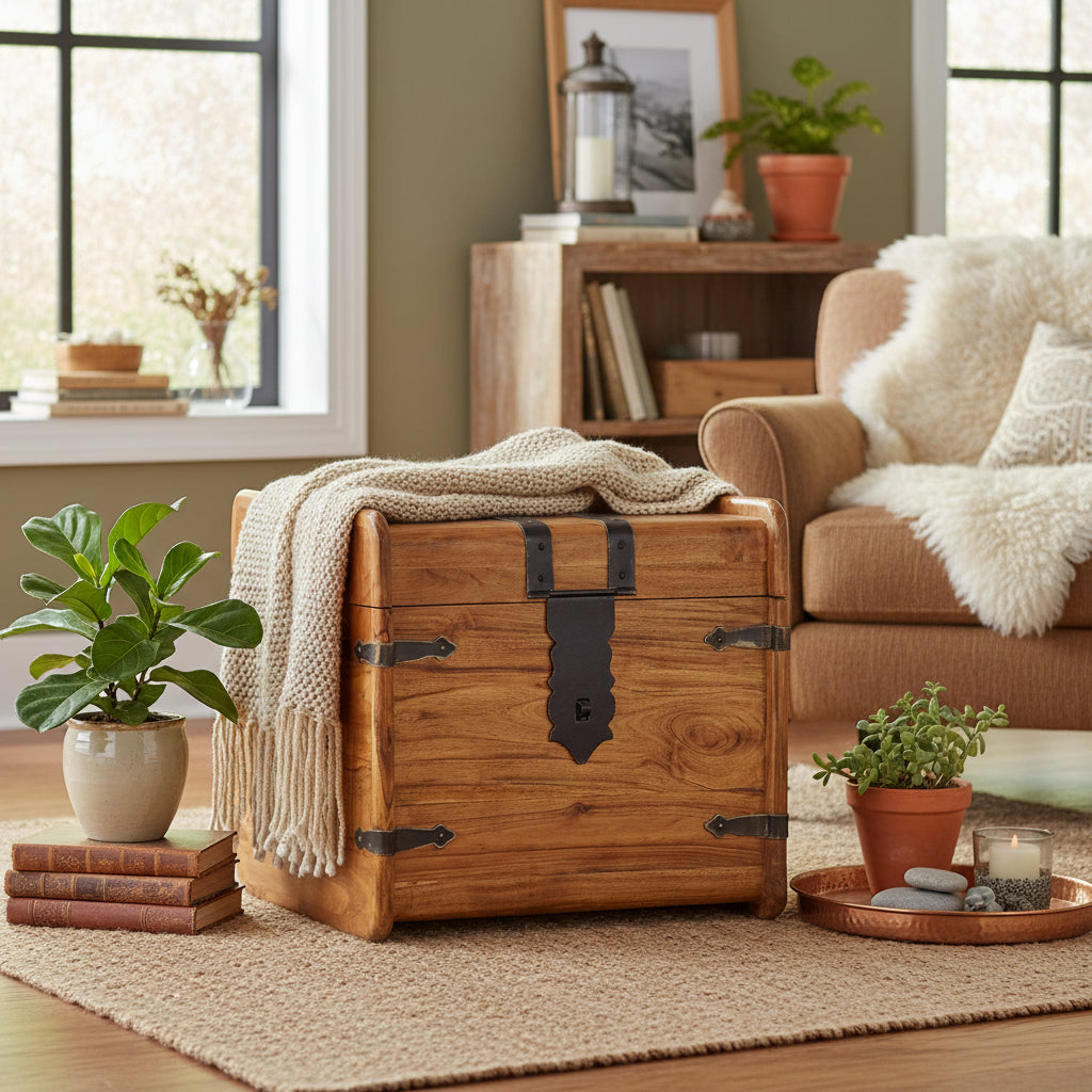 vidaXL Storage Chest Storage Trunk with Latch for Bedroom Solid Wood Acacia - 15.7x15.7x15.7 (W x D x H)