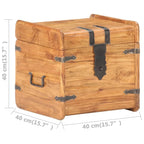 Coffre de rangement en bois massif d'acacia naturel brun verrouillable avec loquet avant, poignées latérales et couvercle plat