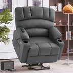 Fauteuil inclinable releveur en similicuir gris avec massage et chaleur – 1 personne