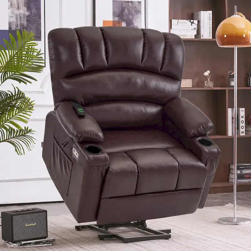 Fauteuil inclinable releveur en similicuir gris avec massage et chaleur – 1 personne