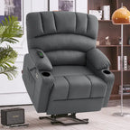 Fauteuil inclinable releveur en similicuir gris avec massage et chaleur – 1 personne