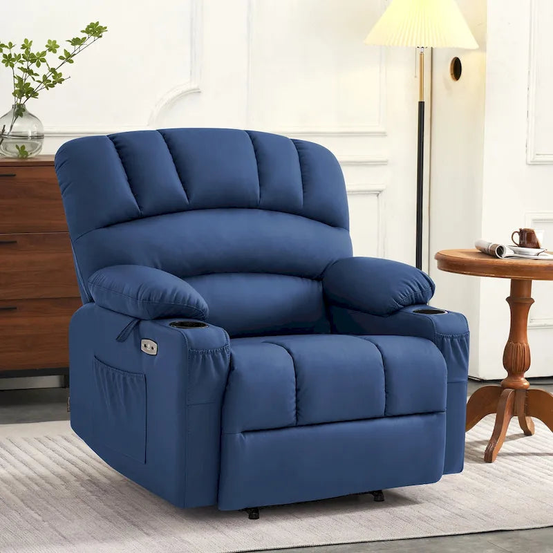 Fauteuil inclinable releveur en similicuir gris avec massage et chaleur – 1 personne
