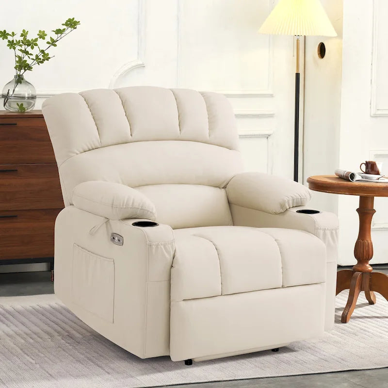 Fauteuil inclinable releveur en similicuir gris avec massage et chaleur – 1 personne