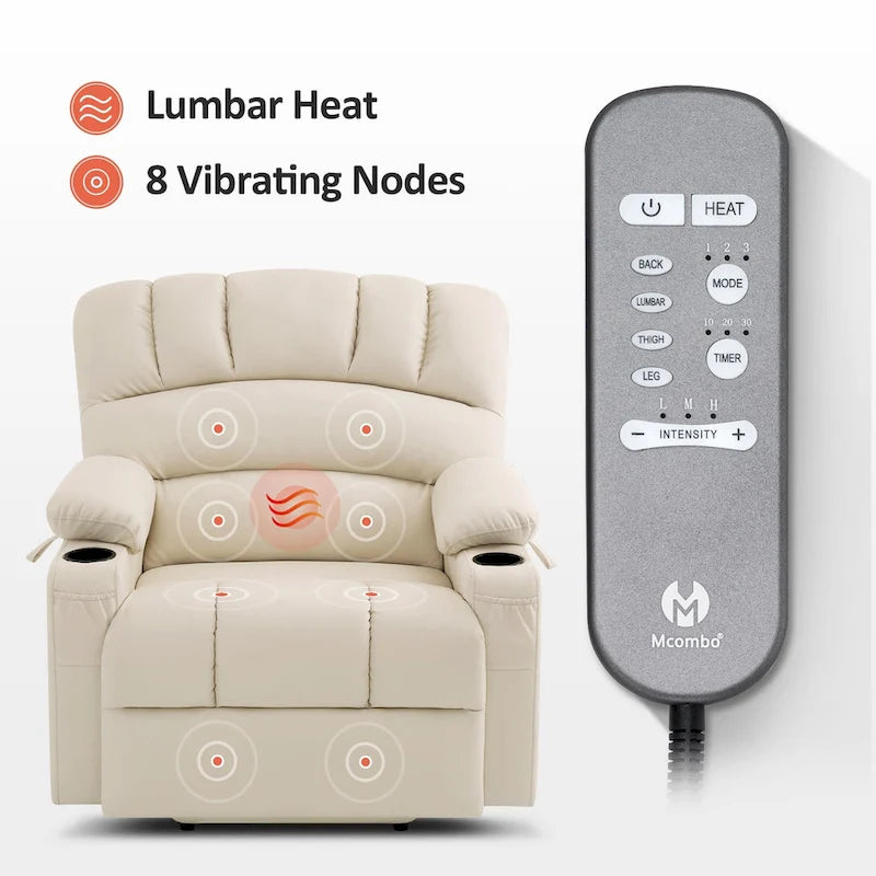 Fauteuil inclinable releveur en similicuir gris avec massage et chaleur – 1 personne